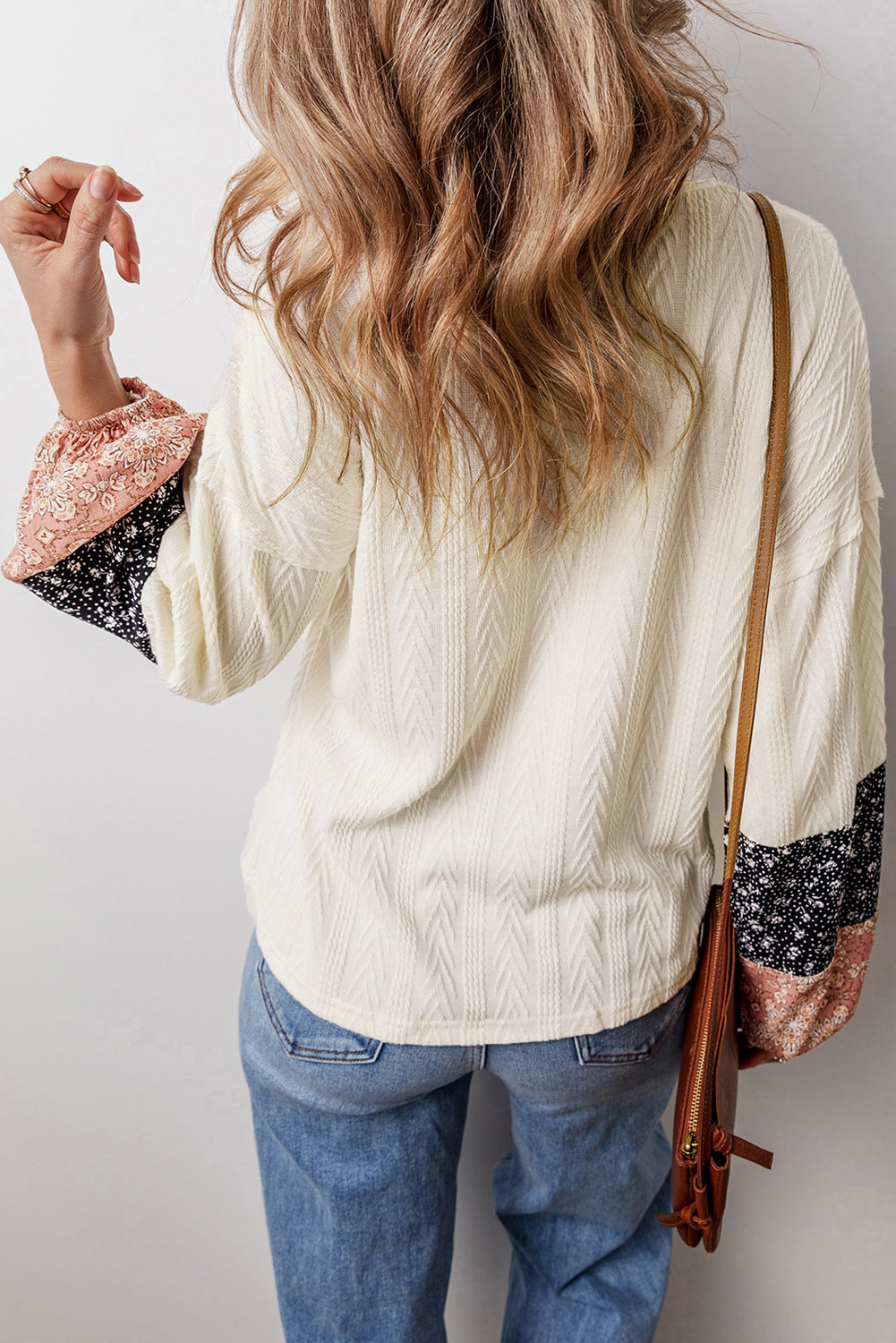 Love Salve  Beige Floral Patchwork Textured Knit Drawstring Love Salve